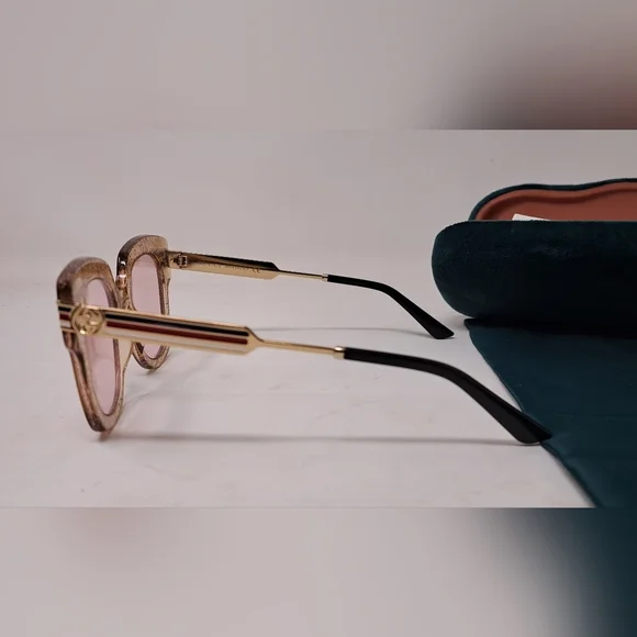 Gucci Women's Sunglasses Gold Glitter Web Stripe Square GG0281SA 004 50-23-146 - Picture 9 of 15
